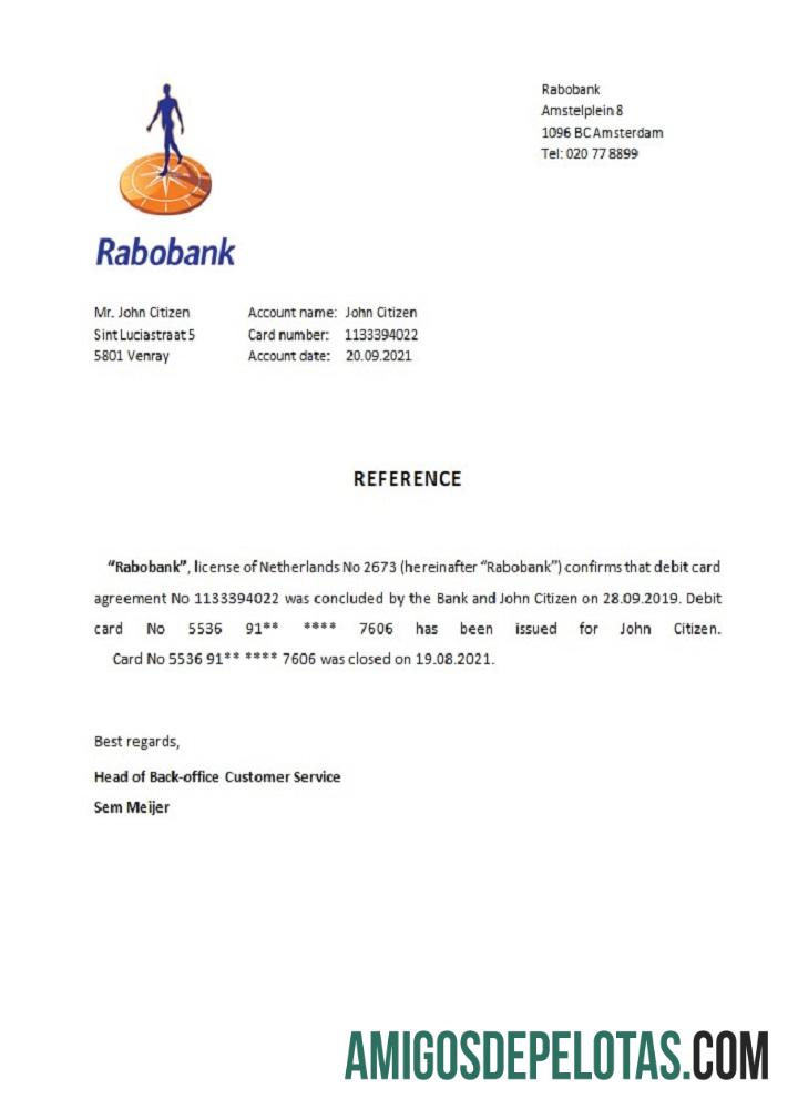 Referência de encerramento do Rabobank na Holanda exemplo